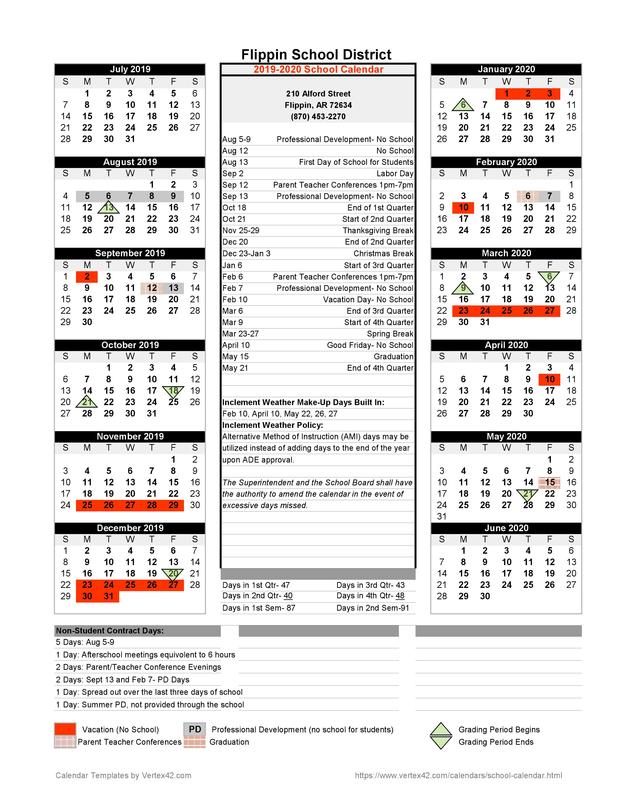 20192020 School Calendar Flippin Public School District